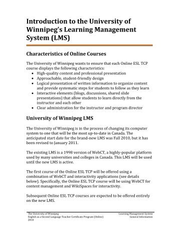 Introduction to the University of Winnipeg's Learning Management ...