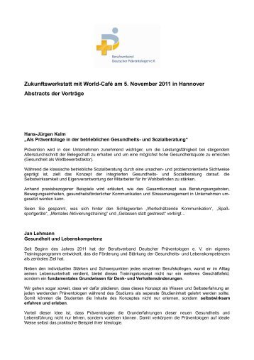 Zukunftswerkstatt mit World-Café am 5. November 2011 in ...