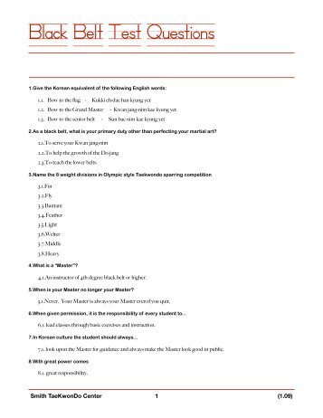 BB Test Questions .pdf - Smith Taekwondo Center
