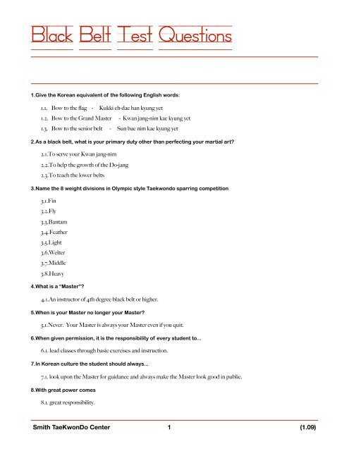 BB Test Questions .pdf - Smith Taekwondo Center