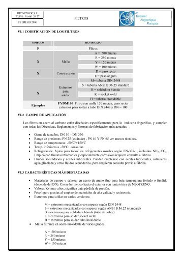 FILTROS VI.1 CODIFICACIÃN DE LOS FILTROS F ... - Dicostock Sl