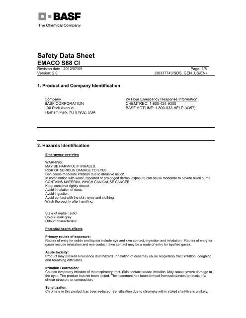 BASF Emaco S88 CI MSDS - Brock White