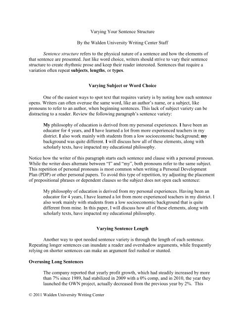 Varying Your Sentence Structure - Writing Center - Walden University