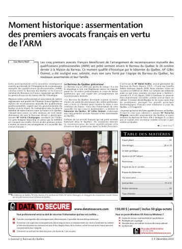 cinq premiers avocats français - Barreau du Québec