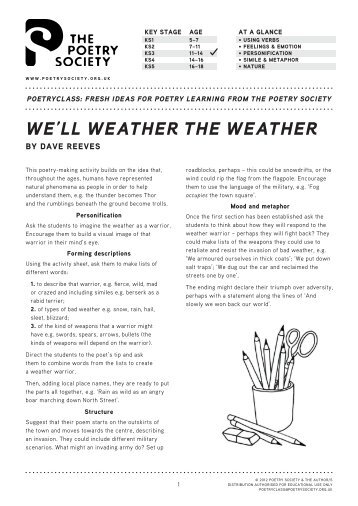 WE'LL WEATHER THE WEATHER - The Poetry Society