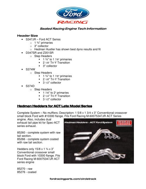 Sealed Racing Engine Tech Information - Ford Racing