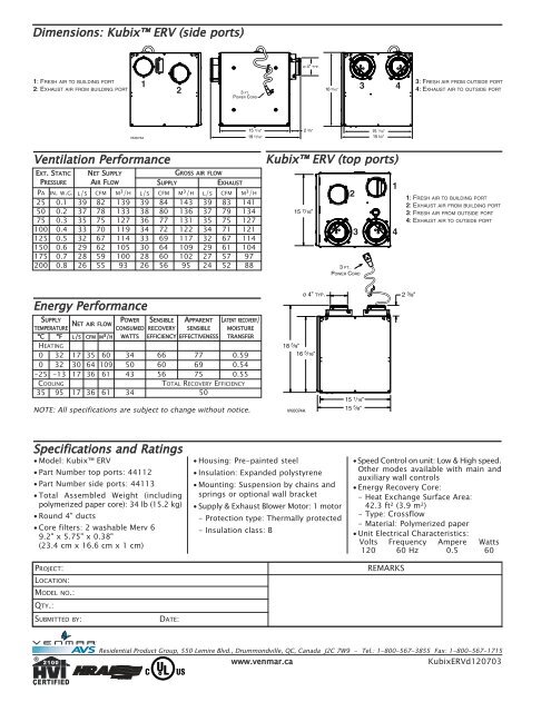 ENERGY RECOVERY VENTILATOR - Venmar