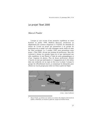 Le projet Tibet 2000 Marcel Poulin* - Religiologiques