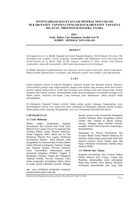 inventarisasi dan evaluasi mineral non logam - Pusat Sumber Daya ...