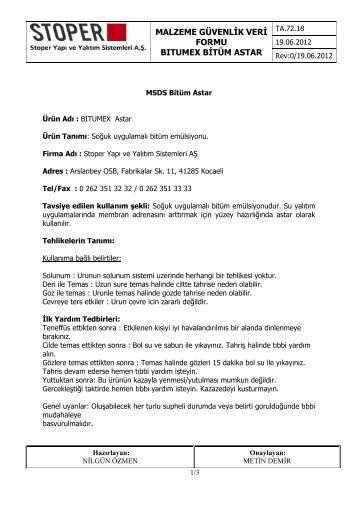 MSDS Bitumen Primer - Issue Date : October 2008 - Bitumex.com.tr