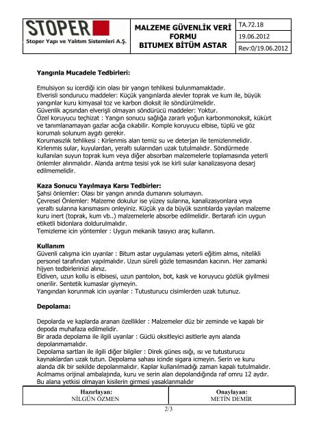 MSDS Bitumen Primer - Issue Date : October 2008 - Bitumex.com.tr