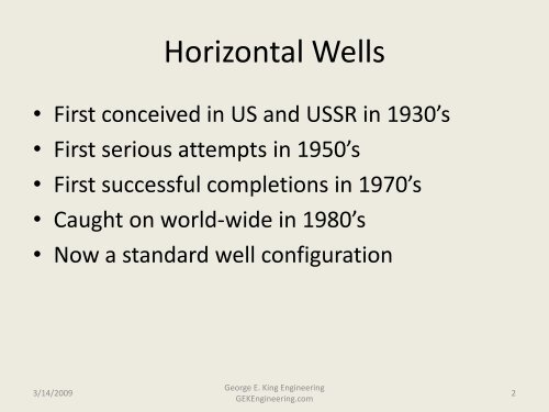 Horizontal Well Completions - George E King Petroleum ...