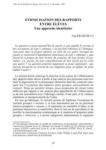 Ethnicisation des rapports entre ÃƒÂ©lÃƒÂ¨ves : une approche ... - CNDP