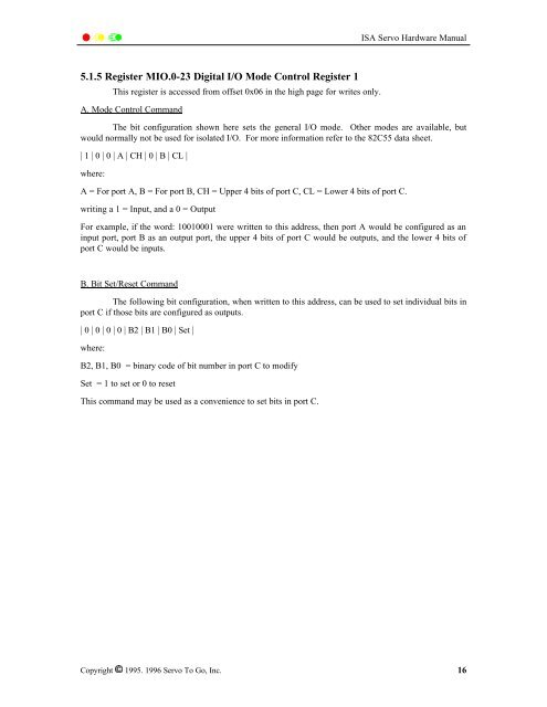 ISA Bus Servo I/O Card Hardware Manual