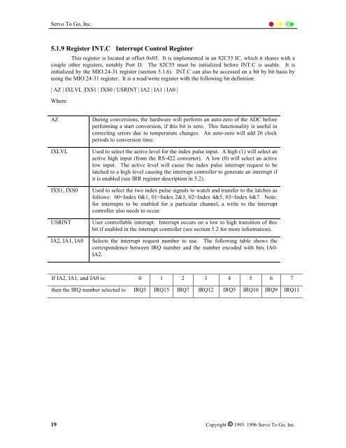 ISA Bus Servo I/O Card Hardware Manual