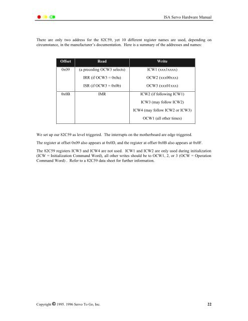 ISA Bus Servo I/O Card Hardware Manual