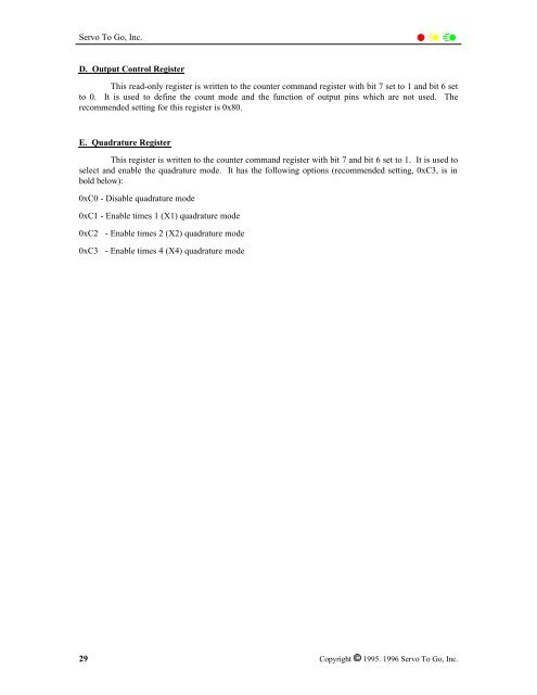 ISA Bus Servo I/O Card Hardware Manual