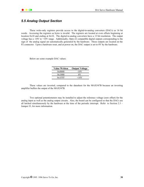 ISA Bus Servo I/O Card Hardware Manual