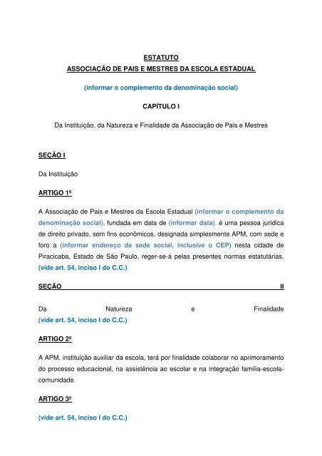 Estatuto da APM - 2Âº Registro de ImÃ³veis e Anexos de Piracicaba