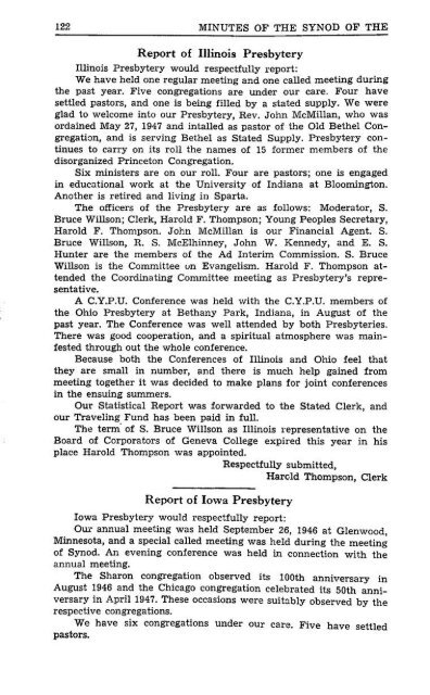 Reformed Presbyterian Minutes of Synod 1947