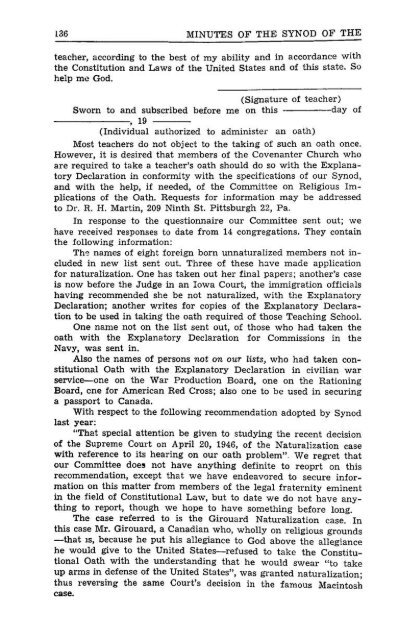 Reformed Presbyterian Minutes of Synod 1947