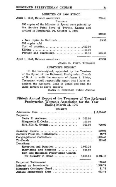 Reformed Presbyterian Minutes of Synod 1947