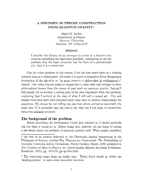 A SPECIMEN OF THEORY CONSTRUCTION FROM QUANTUM ...