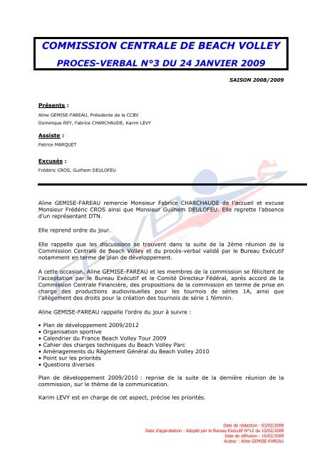 PV 3 - 24 janvier 2009 - Extranet FFVB