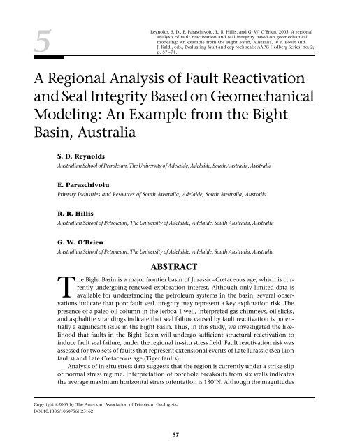 A regional analysis of fault reactivation and seal integrity using the ...