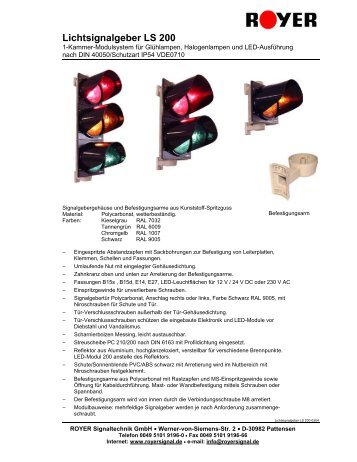 Lichtsignalgeber LS 200 - Royer Signaltechnik GmbH