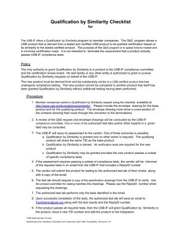 Qualification by Similarity Checklist - USB.org