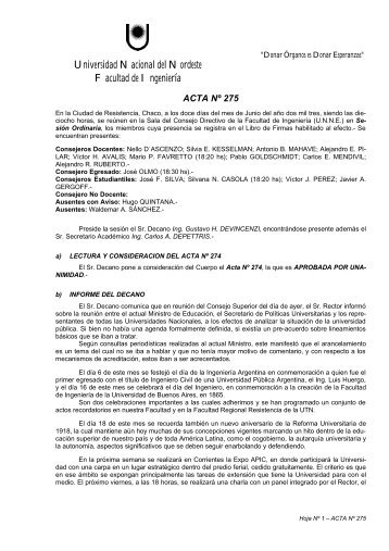Acta 275 - unne - Universidad Nacional del Nordeste