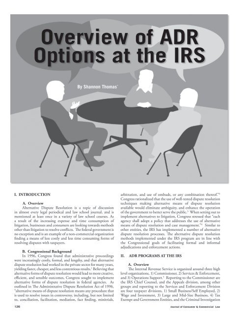 Overview of ADR Options at the IRS - Journal of Comsumer ...