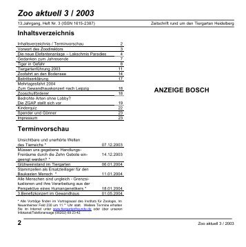 Zoo aktuell 3 / 2003 - Tiergartenfreunde Heidelberg eV