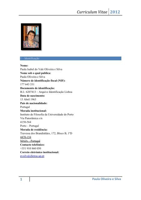 CV (pdf - 2012) - Instituto de Filosofia - Universidade do Porto