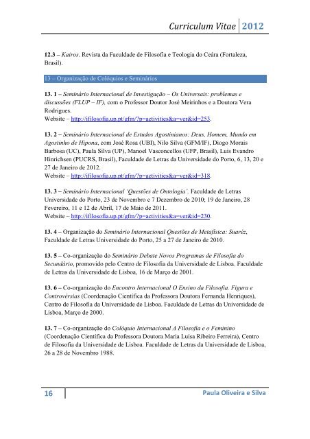 CV (pdf - 2012) - Instituto de Filosofia - Universidade do Porto