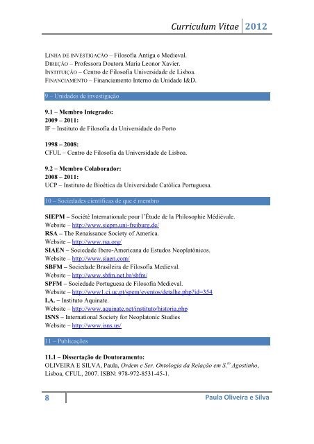 CV (pdf - 2012) - Instituto de Filosofia - Universidade do Porto