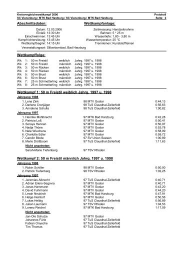 Wettkampf 1: 50 m Freistil weiblich Jahrg. 1997 u. 1998 Wettkampf 2