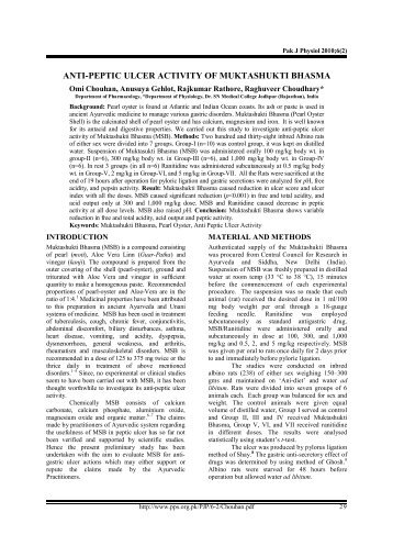 ANTI-PEPTIC ULCER ACTIVITY OF MUKTASHUKTI BHASMA