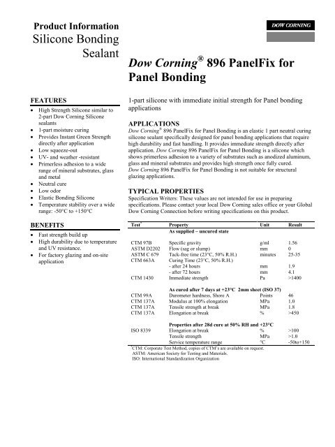 Dow CorningÂ® 896 PanelFix for Panel Bonding