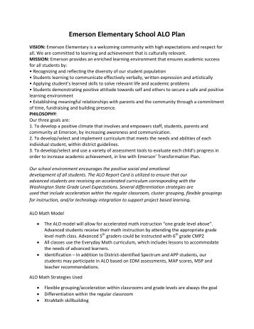 Emerson Elementary School ALO Plan - Seattle Public Schools