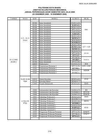 Jadual Peperiksaan JKM-Sesi Julai 2008 - Politeknik Kota Bharu