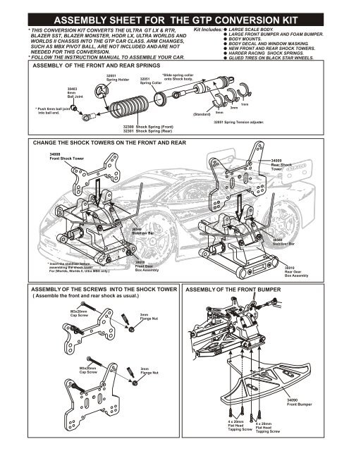 ASSEMBLY SHEET FOR THE GTP CONVERSION KIT - Ofna