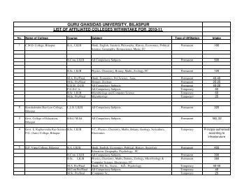 Copy of Affiliate College 2010-11 - Guru Ghasidas University