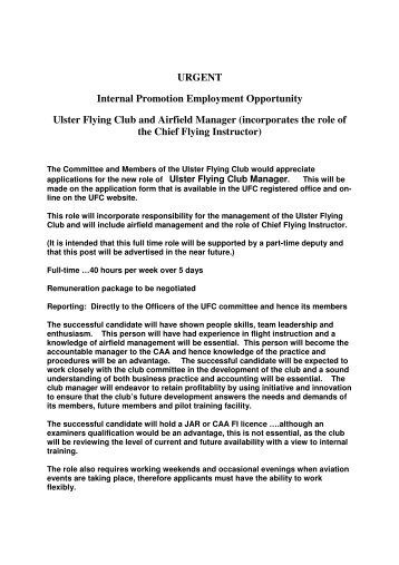 URGENT Internal Promotion Employment ... - Ulster Flying Club