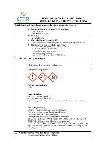 Sulfato de Zinc Heptahidratado MSDS - CTR Scientific