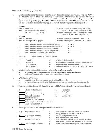 WBC Worksheet KEY (pages 174&175;) 1. Absolute ... - UNMC