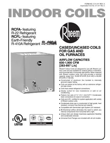 C11-211 Rev. 3 RCFA, RCFL Evaporator Coil Specification Sheets
