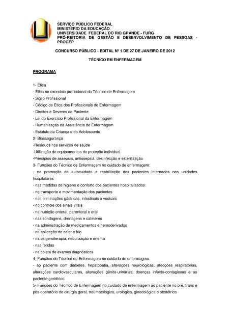 SERVIÃO PÃBLICO FEDE MINISTÃRIO DA ... - progep - Furg