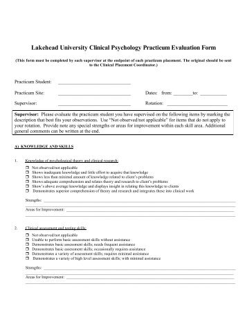 MA & PhD Practicum Student Evaluation Form - Psychology
